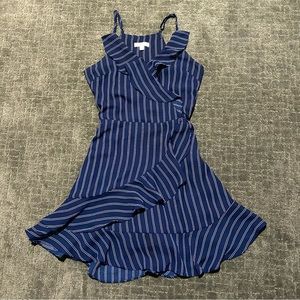 Blue Striped Ruffle Midi Dress  S
